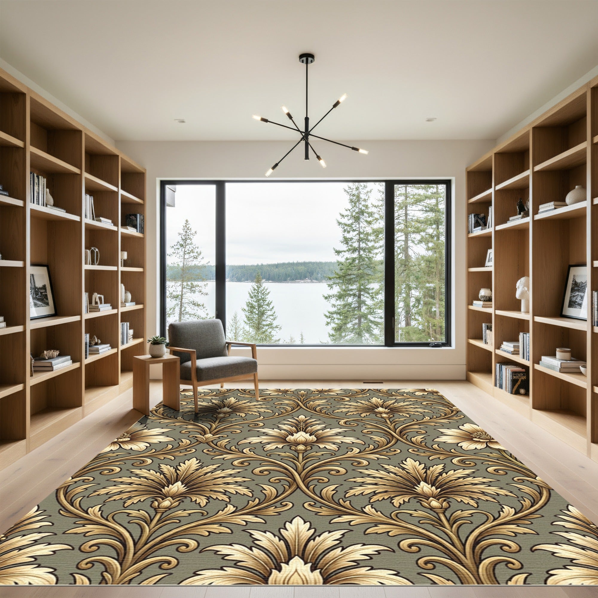Golden Acanthus Leaf Scroll Rug
