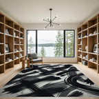 Monochrome Abstract Ink Stroke Rug