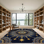Celestial Gold and Navy Starburst Mandala Rug