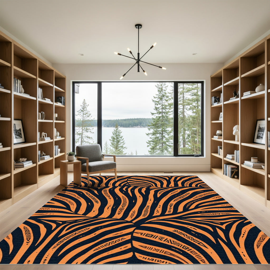 Bold Burnt Orange Zebra Tribal Swirl Rug