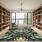 Sage Lotus Botanical Scroll Medallion Rug