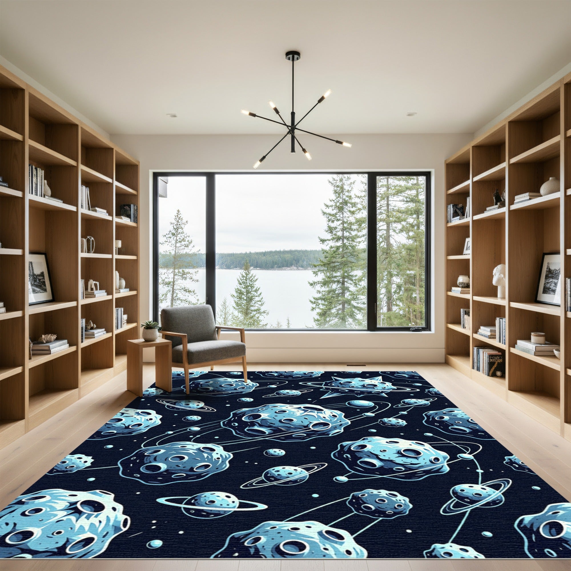 Cosmic Blue Asteroid Galaxy Orbit Rug