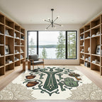 Earthy Green Mystical Key Acorn Mandala Rug