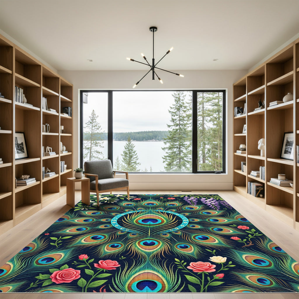 Peacock Feather Floral Medallion Rug