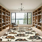Whimsical Field Mice Cream Botanical Rug