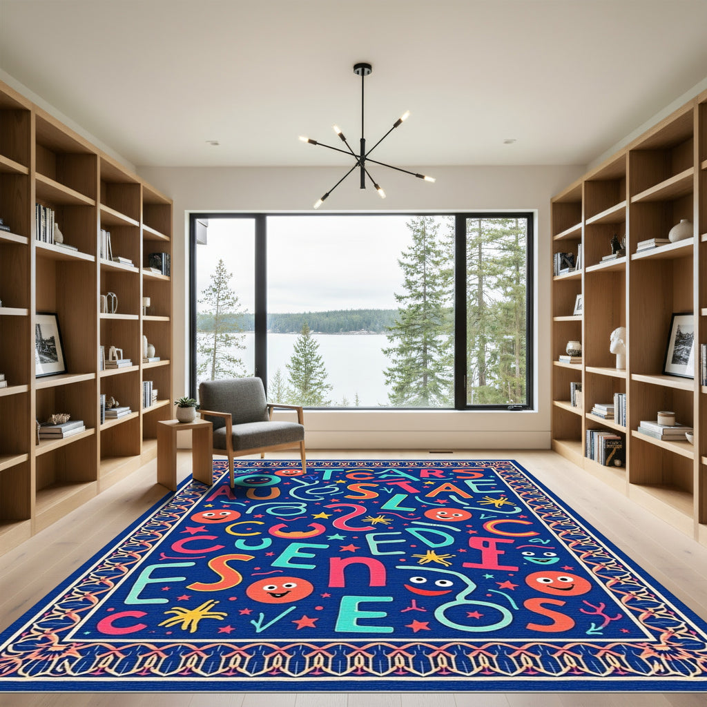 Colorful Cheerful Alphabet Faces Border Rug