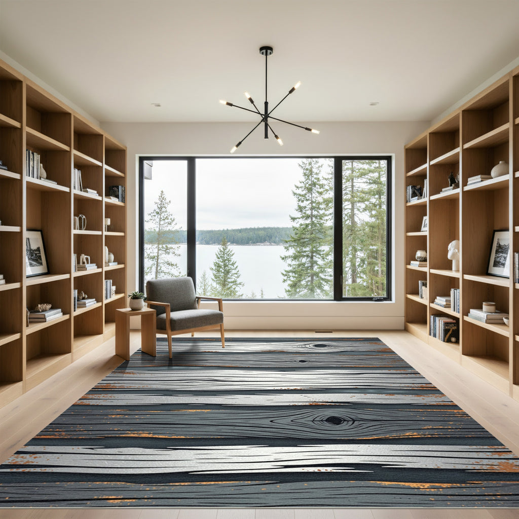 Textured Gray Wood Grain Stripes Rug