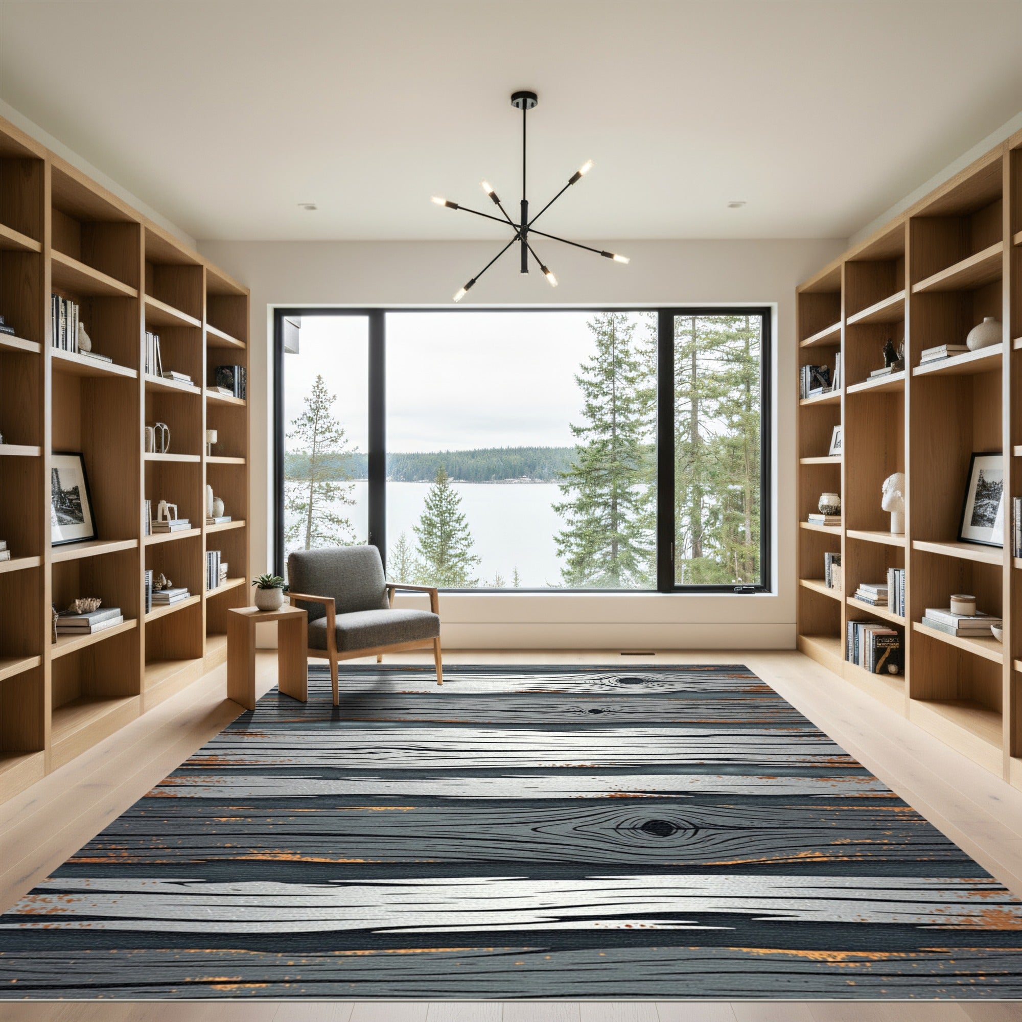 Textured Gray Wood Grain Stripes Rug