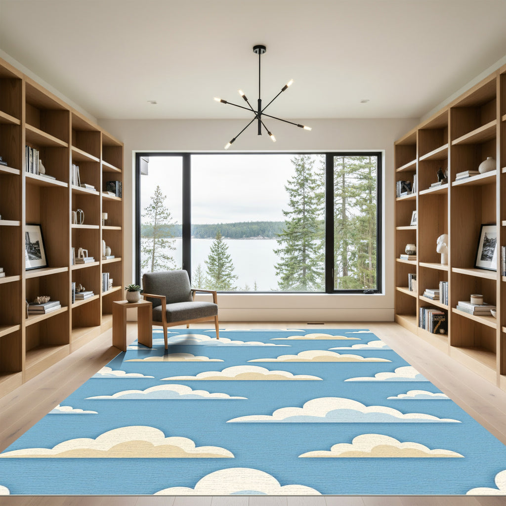 Whimsical Blue and Cream Cloudscape Rug
