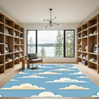 Whimsical Blue and Cream Cloudscape Rug