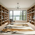 Earthy Golden Ink Brushstroke Abstract Rug