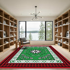 Green Red Buffalo Check Snowflake Rug