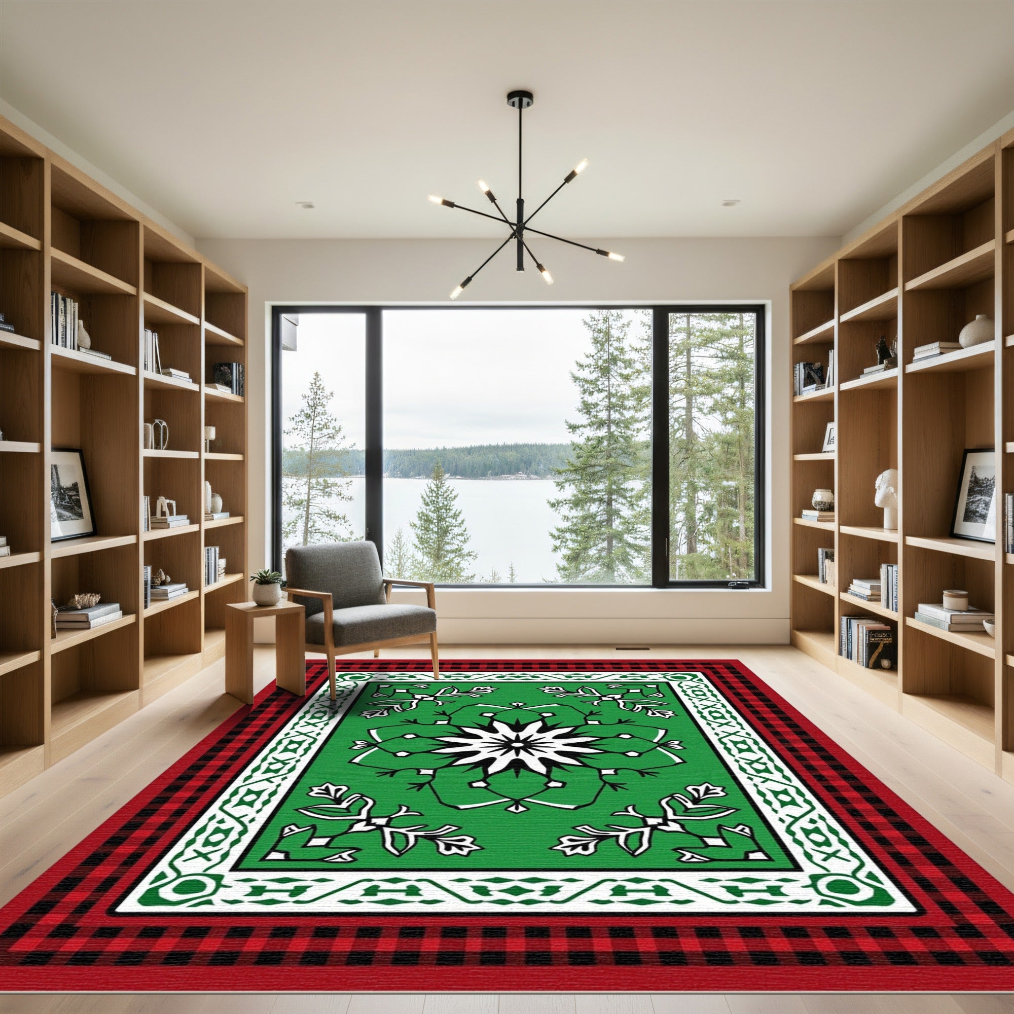 Green Red Buffalo Check Snowflake Rug