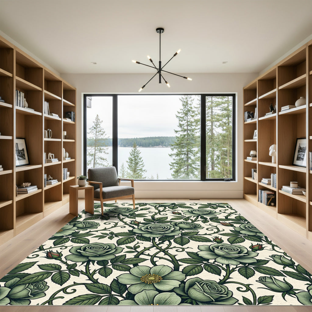 Vintage Sage Rose Botanical Garden Rug