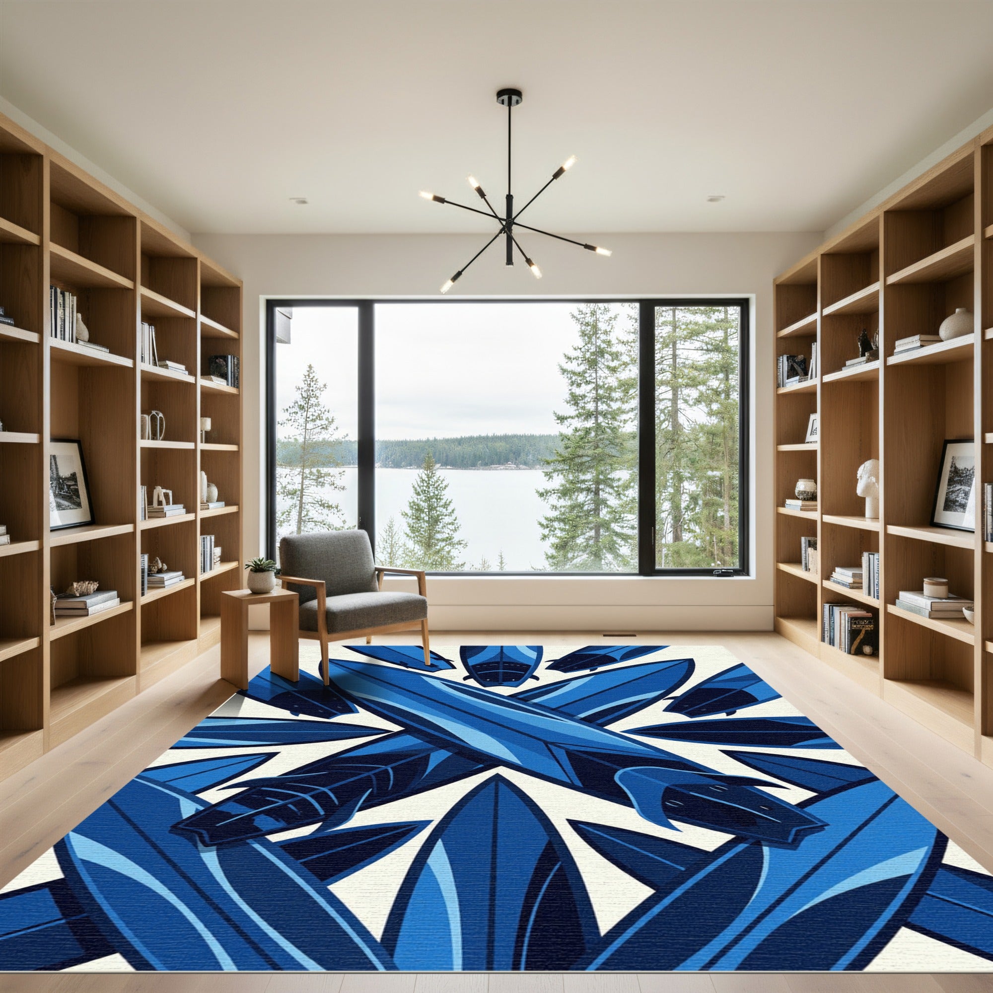 Geometric Cobalt Surfboard Abstract Composition Rug