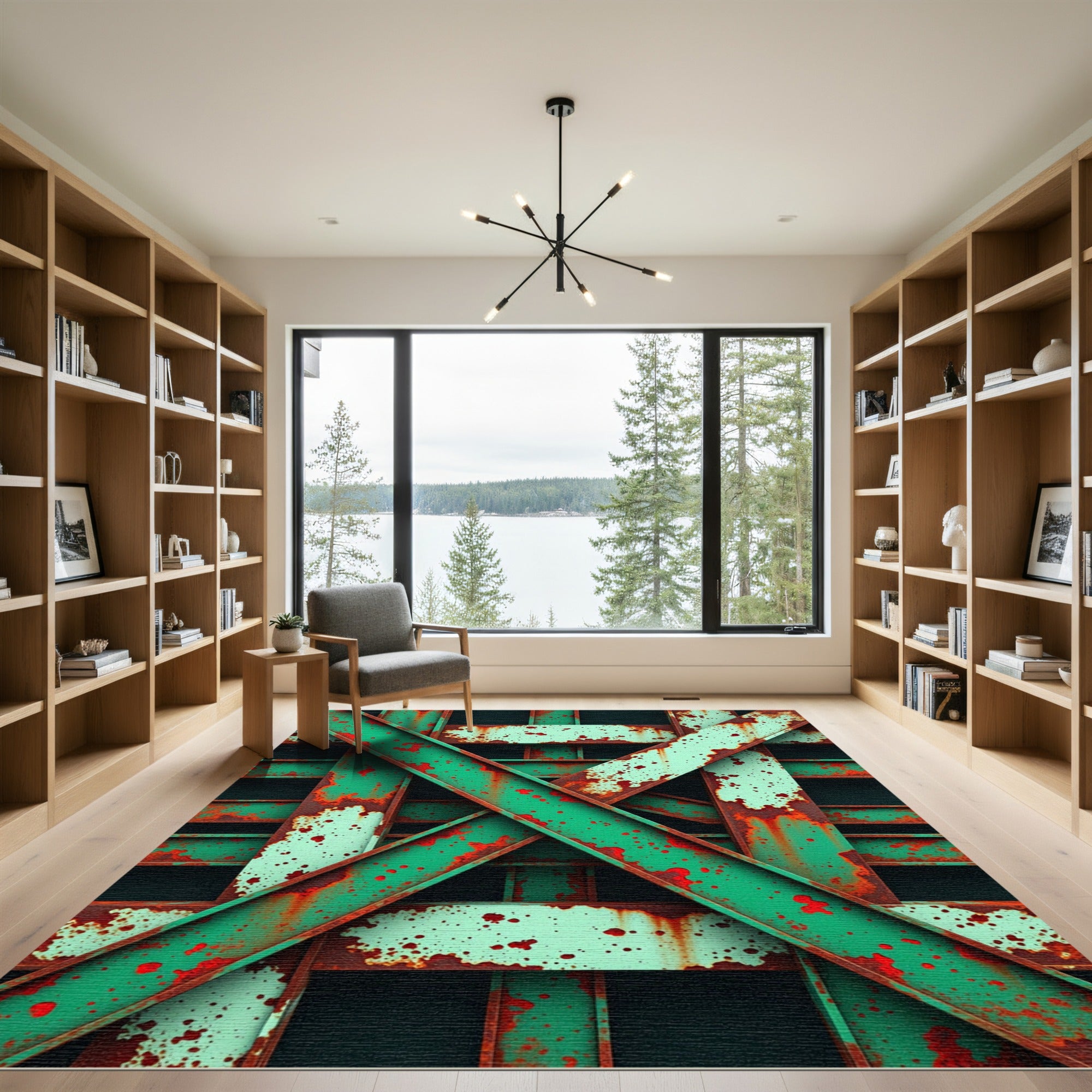 Green Red Grunge I Beam Rug
