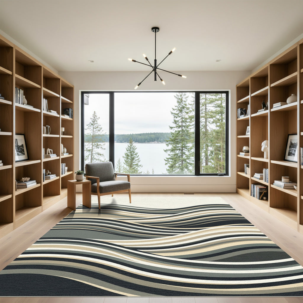 Neutral Tone Wavy Stripe Abstract Rug