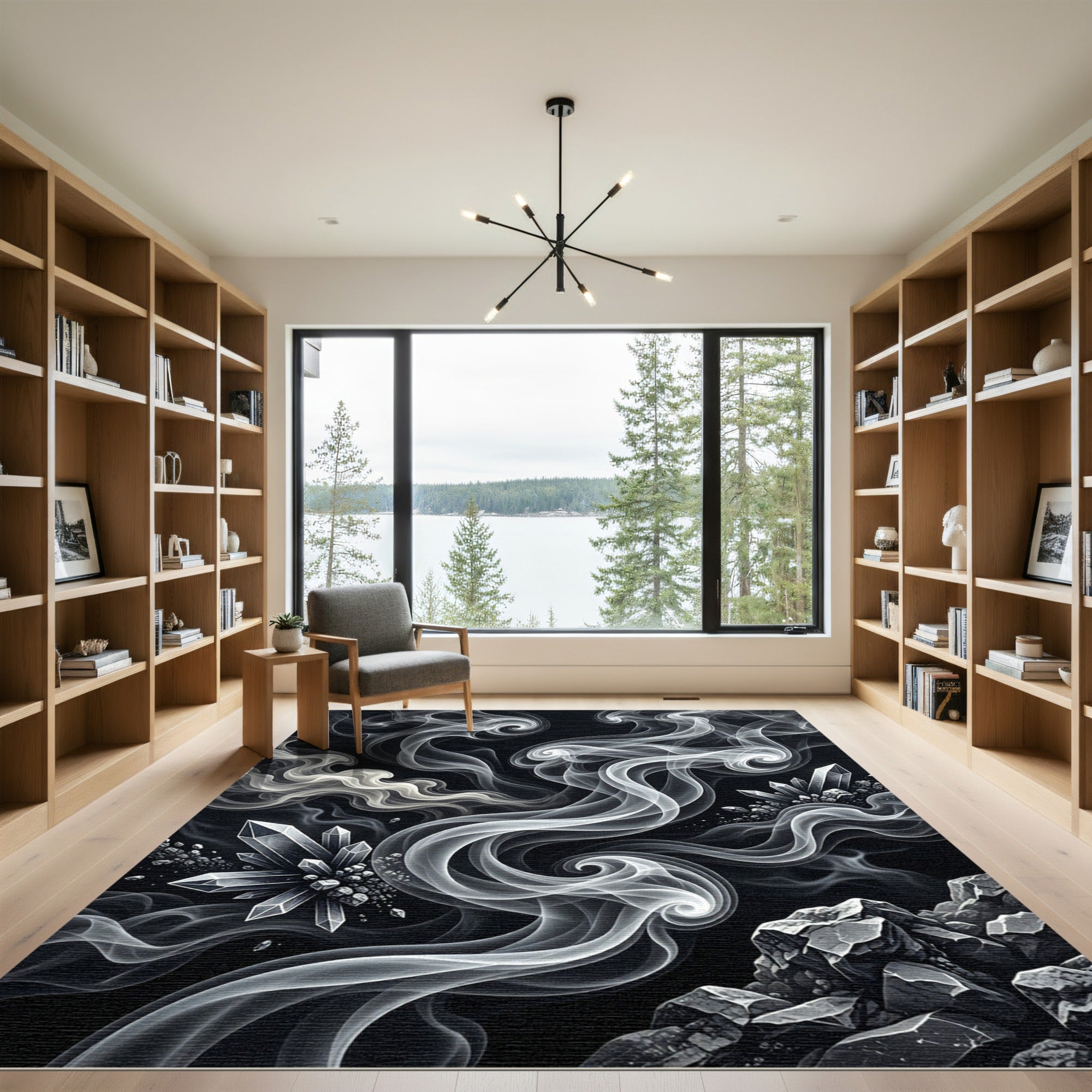 Abstract White Crystal Smoke Swirls Rug