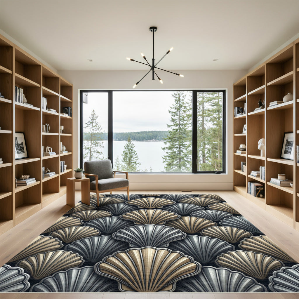 Glamorous Shell Texture Neutral Arrangement Rug