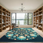 Coastal Teal Shell Starfish Mandala Rug