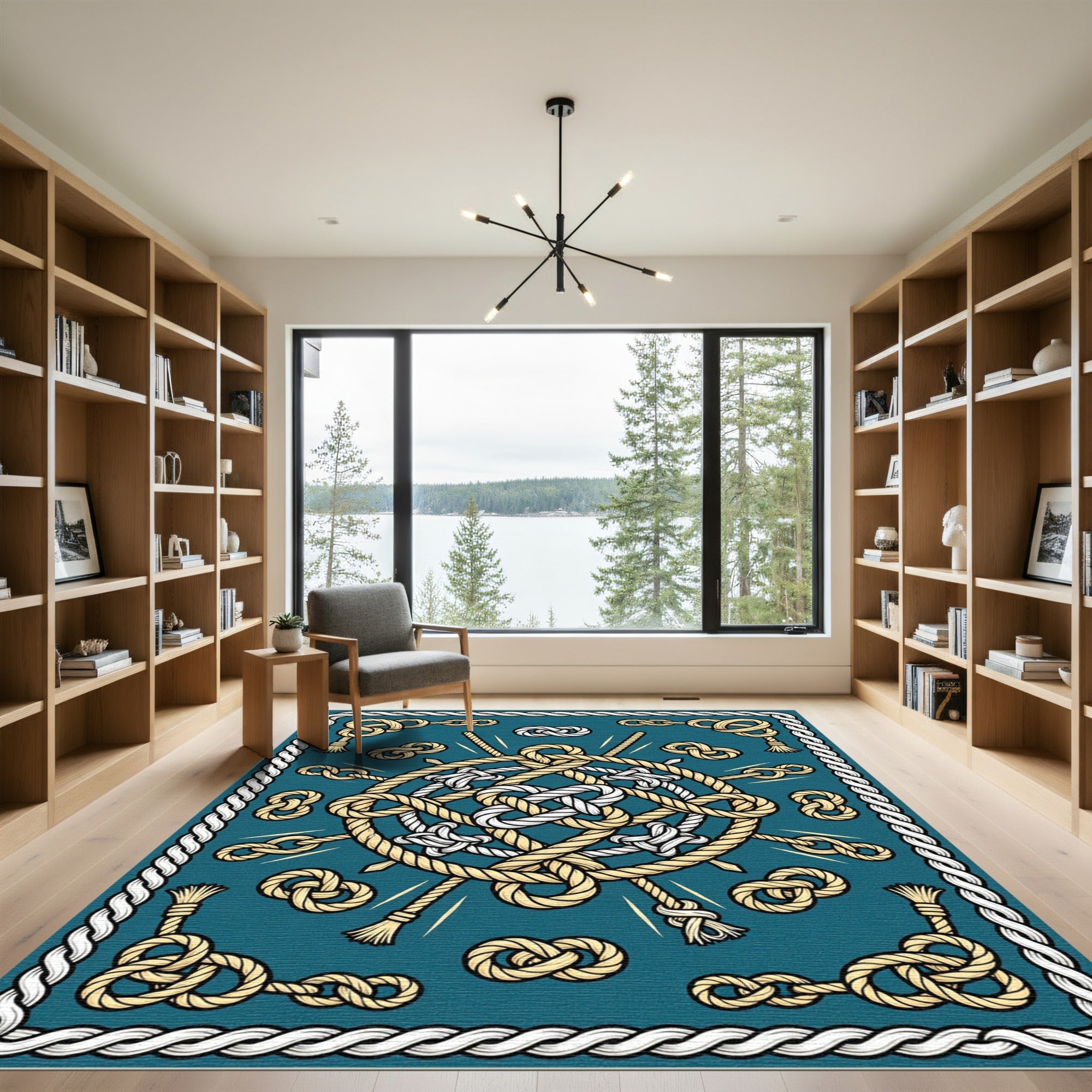 Nautical Rope Knots Teal Accents Rug