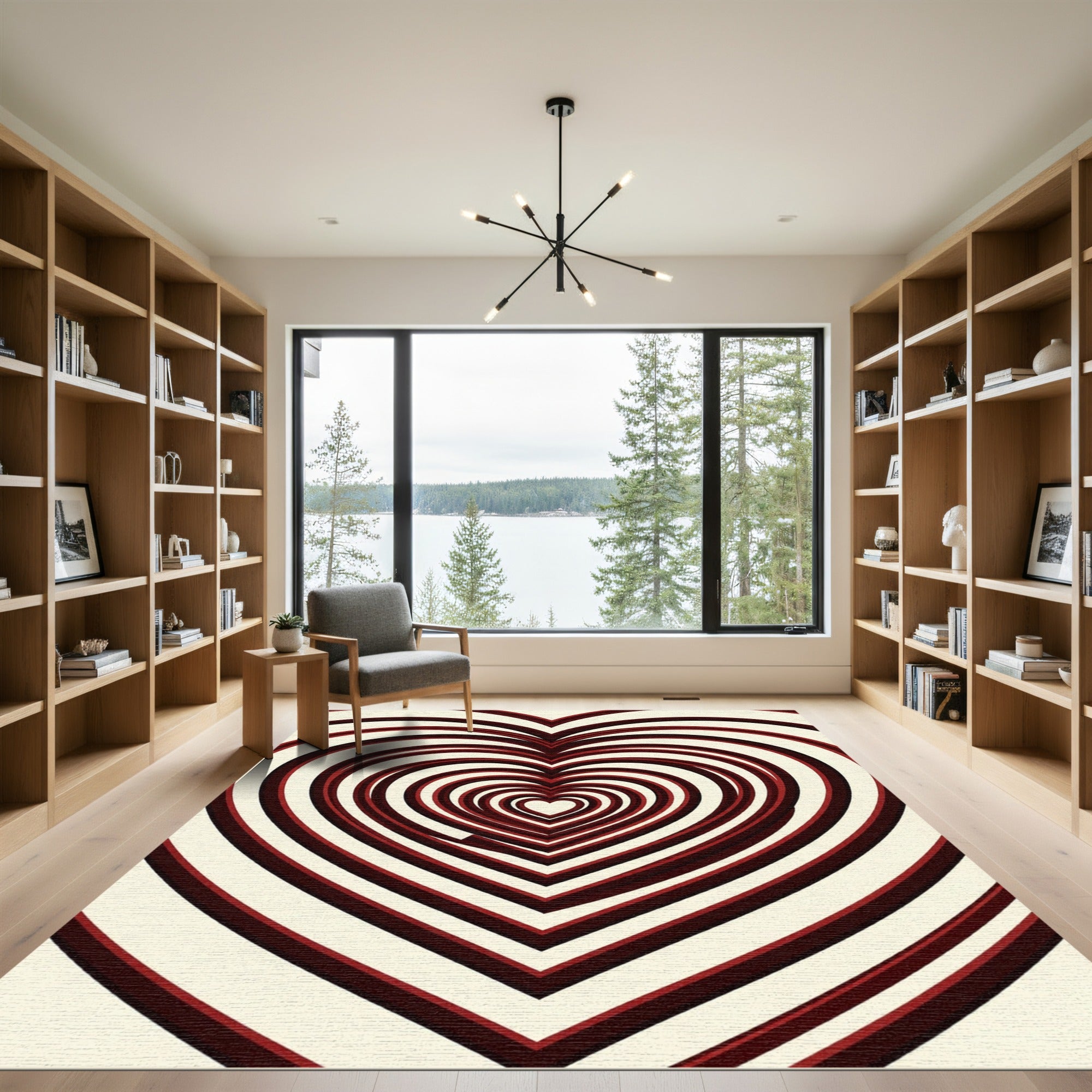 Crimson Infinite Heart Optical Illusion Rug