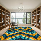 Teal Ochre Blue Jagged Chevron Rug