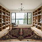 Ornate Crimson Gold Filigree Medallion Rug