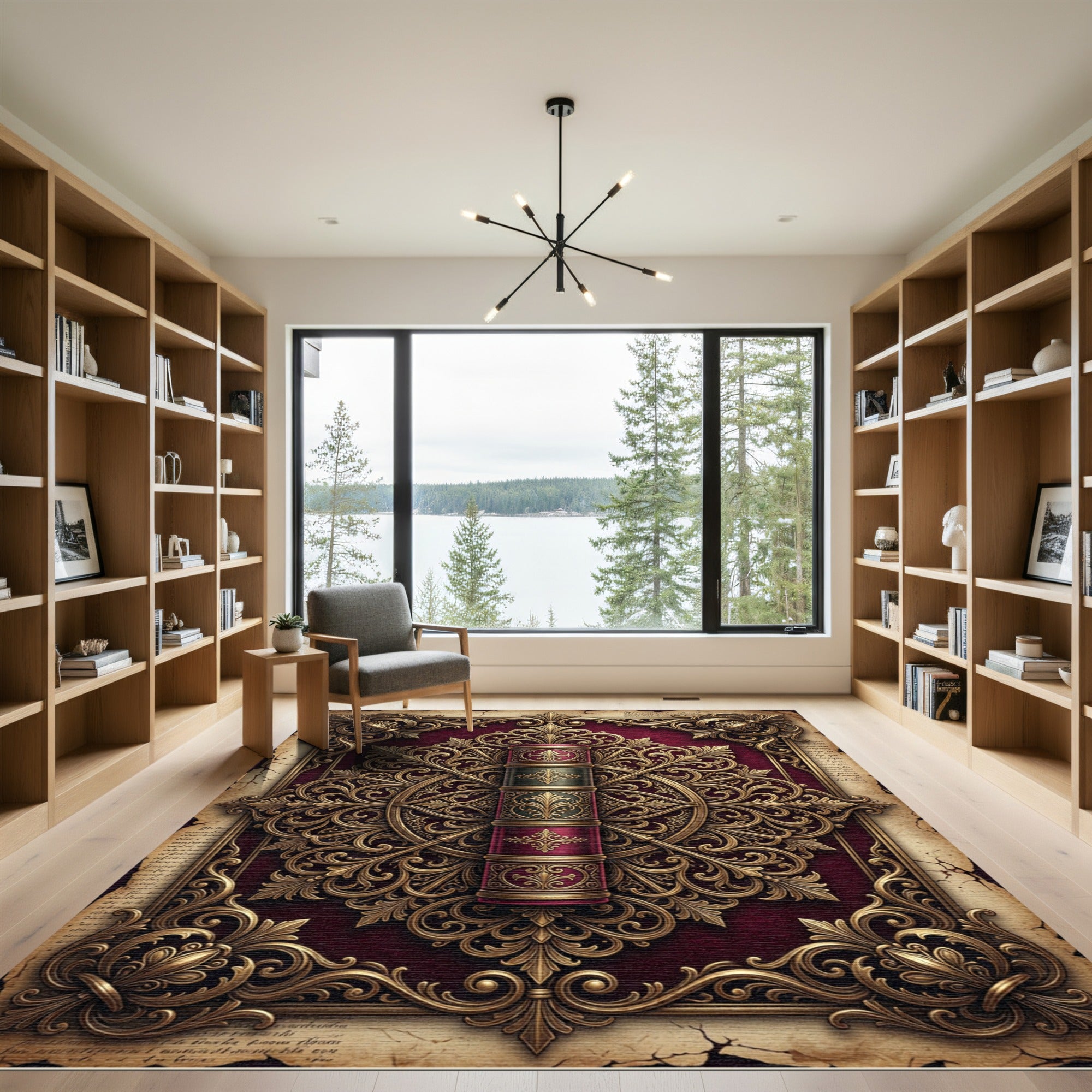 Ornate Crimson Gold Filigree Medallion Rug
