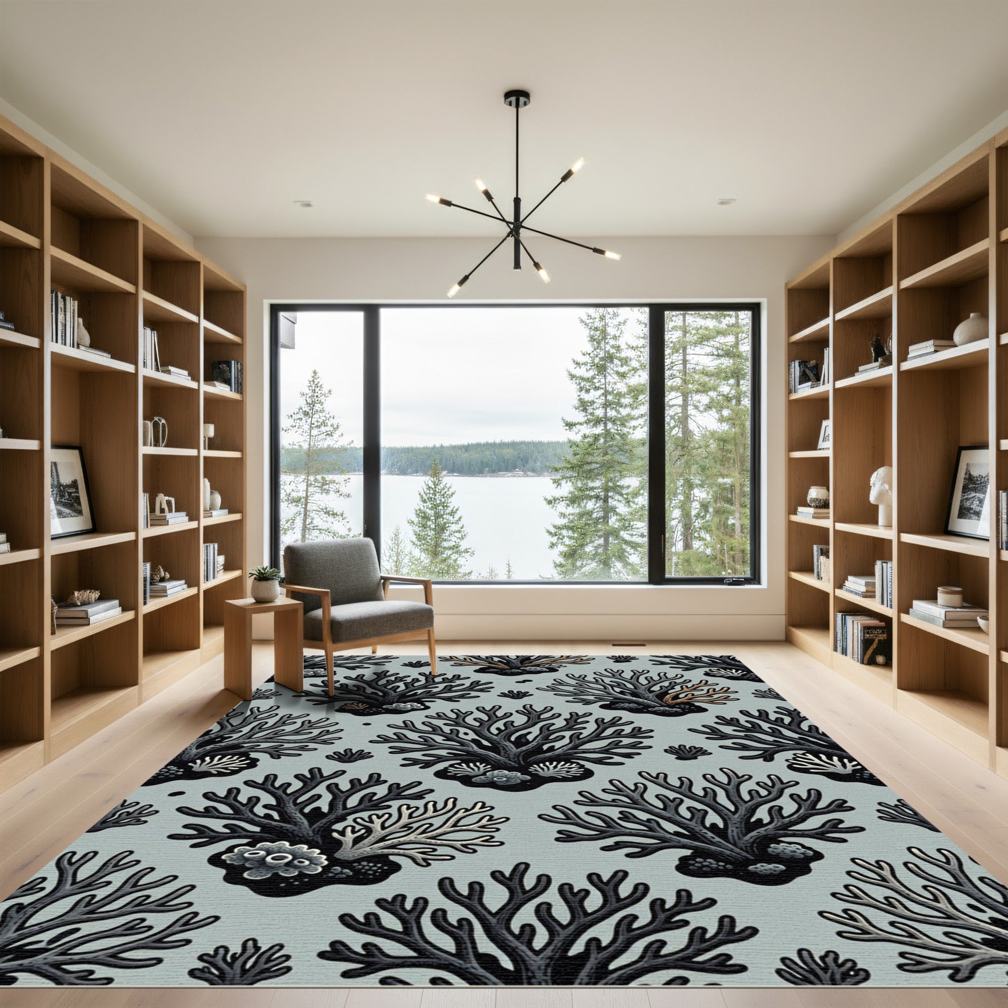 Gray Coral Branch All Over Rug