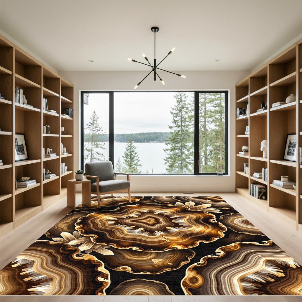 Golden Agate Crystals Slice Pattern Rug