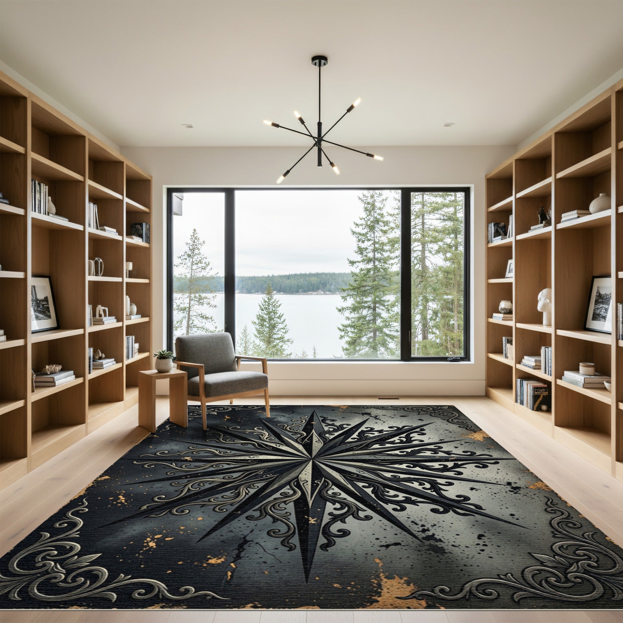 Gothic Blackened Silver Starry Compass Rug