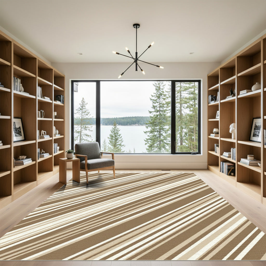 Beige and Brown Diagonal Stripe Rug