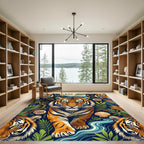 Vibrant Tiger Jungle Tropical Scene Rug