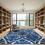 Deep Blue Damask Ornament Rug