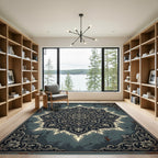 Ornate Dark Charcoal Gilded Floral Mandala Rug
