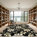 Cream Floral Vine Black Canvas Rug