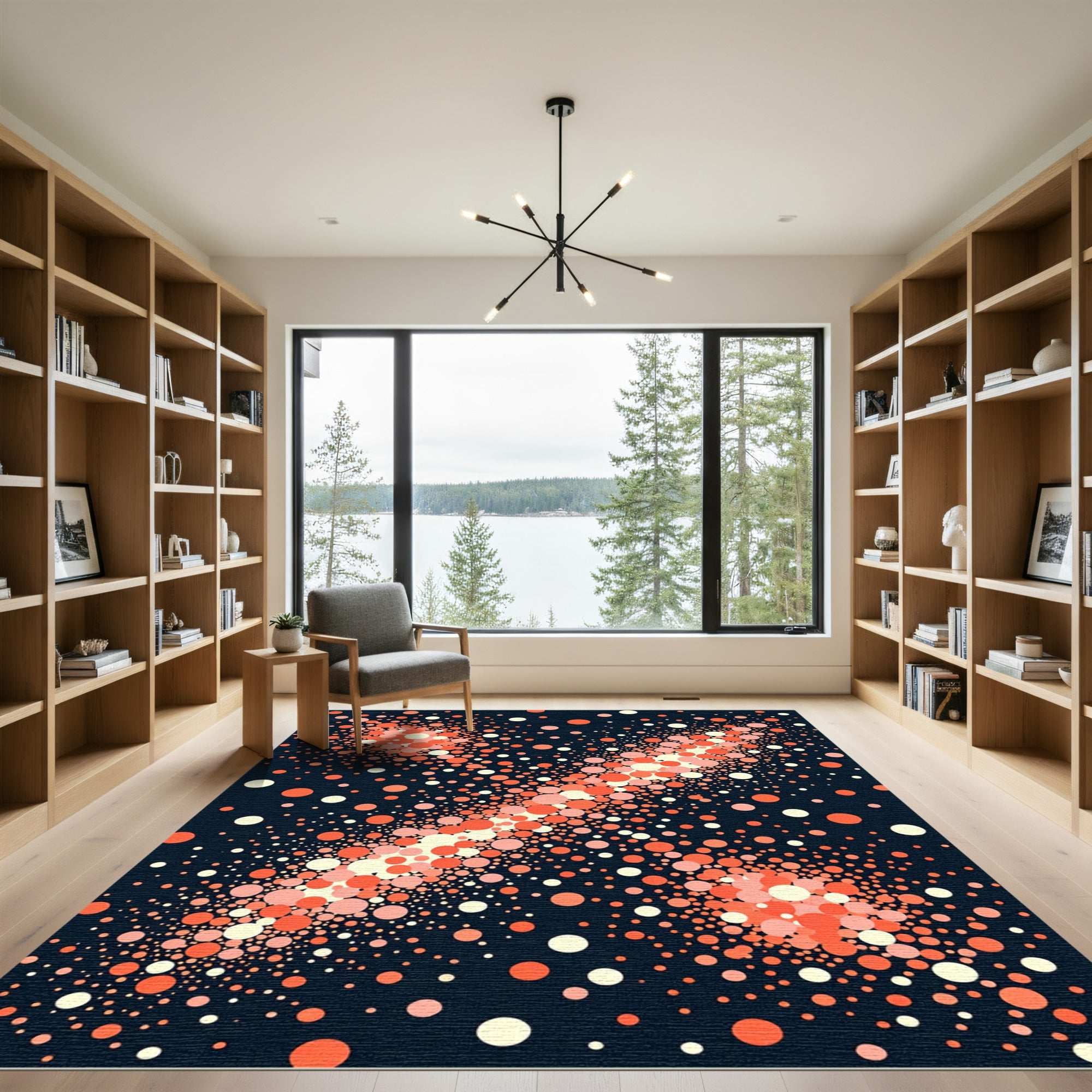 Coral Speckled Starburst Dark Rug