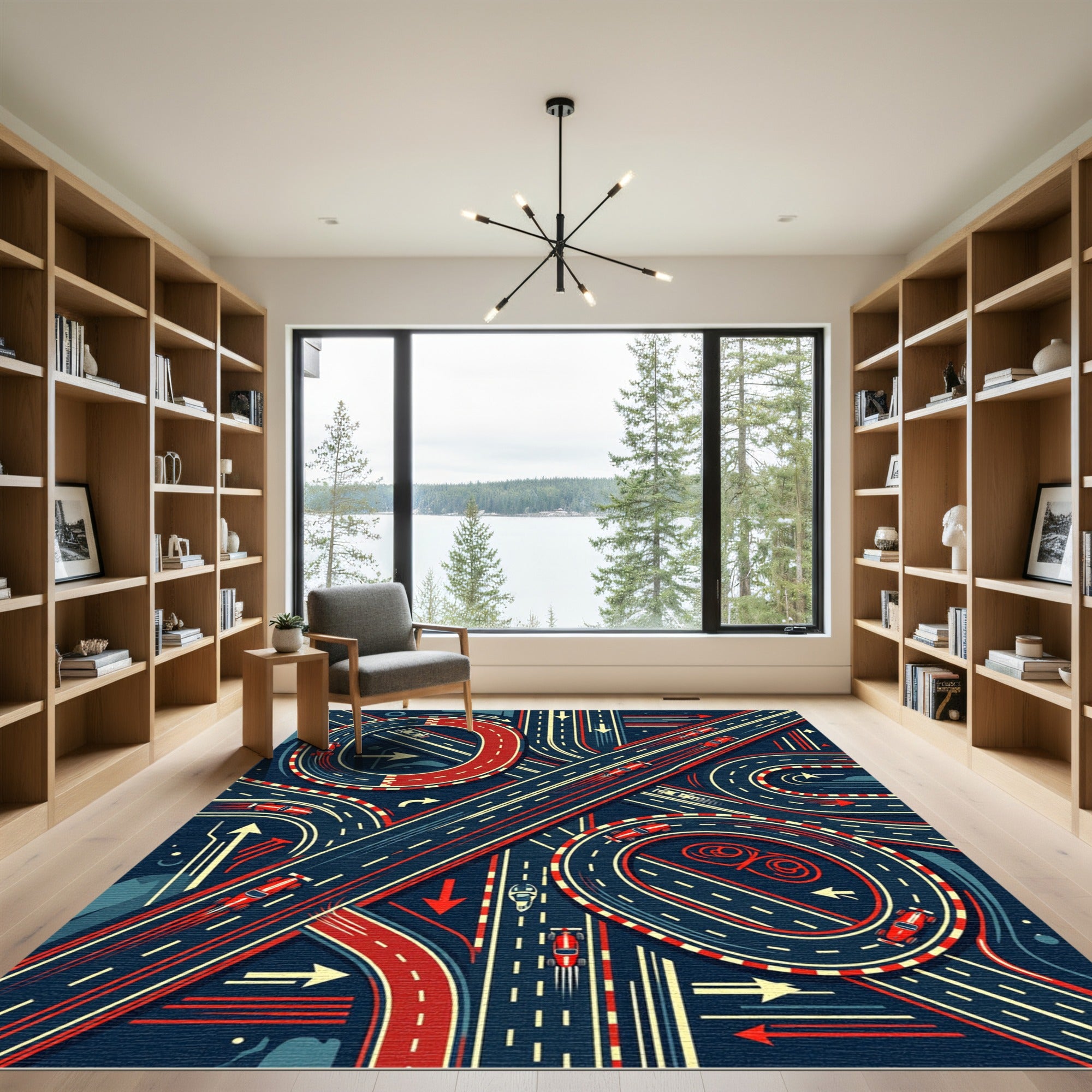 Dynamic Red Race Car Circuit Track Rug