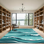 Abstract Teal Nautical Ocean Wave Rug