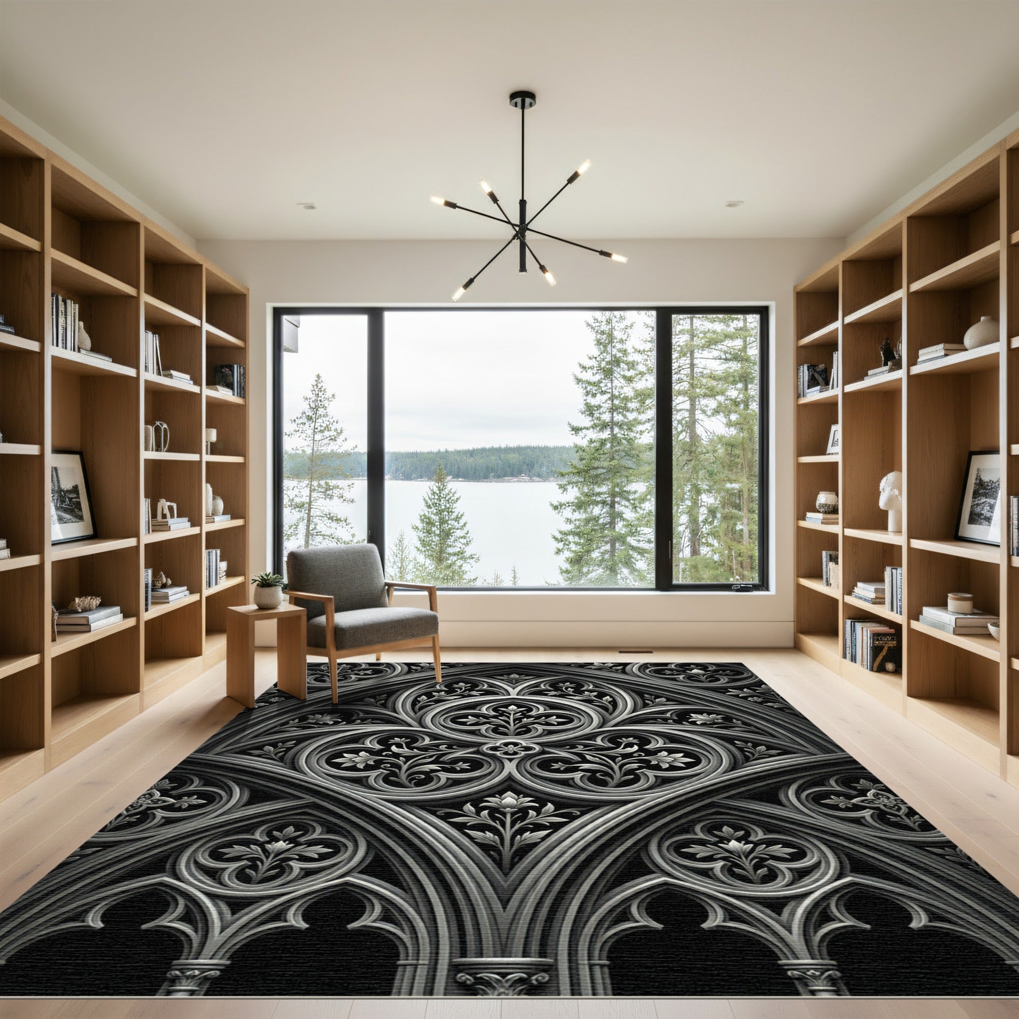 Gothic Monochrome Floral Archway Relief Rug