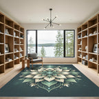 Ethereal Sage Teal Lotus Medallion Rug