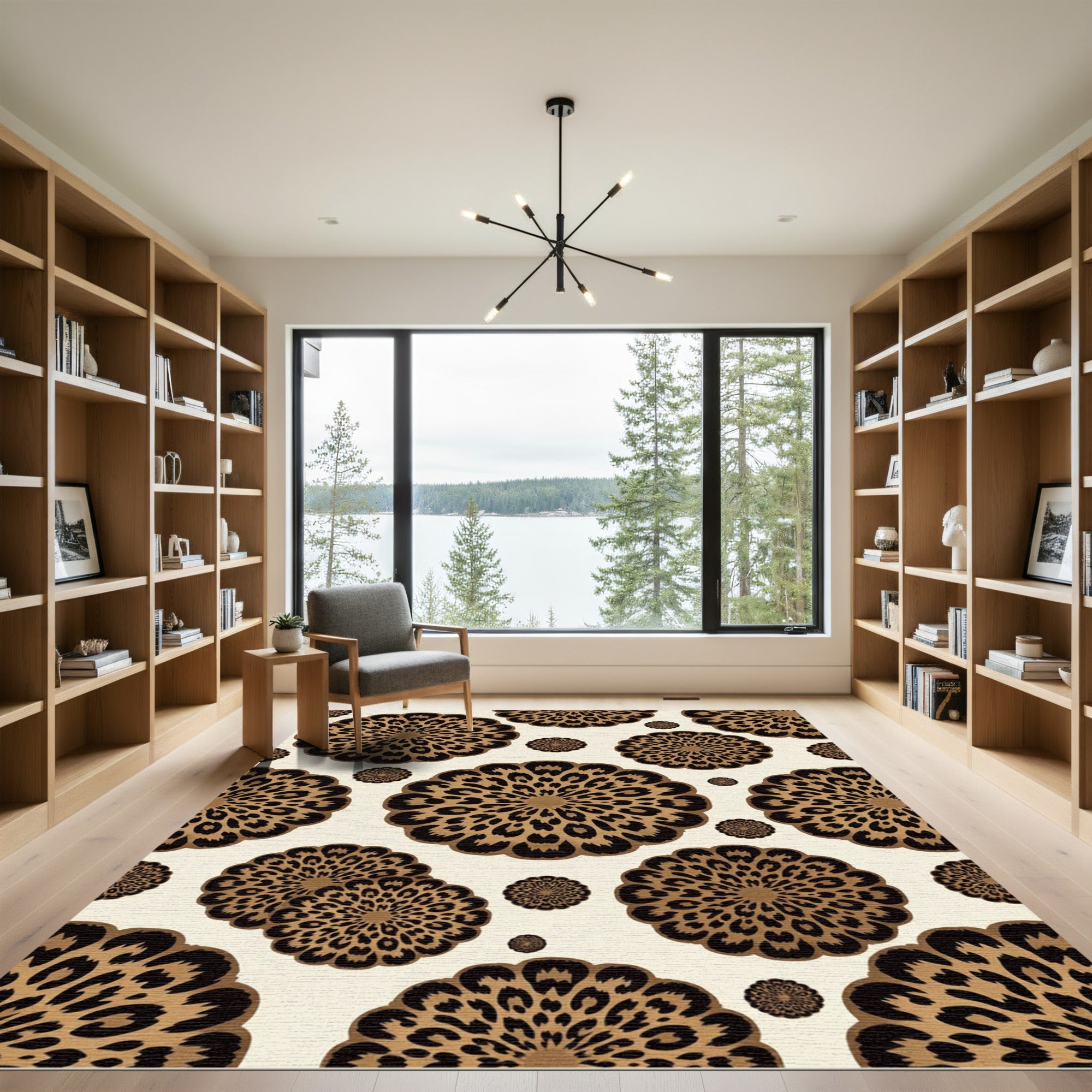 Brown Leopard Floral Medallions Rug