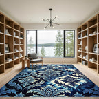 Deep Blue Traditional Acanthus Leaf Rug