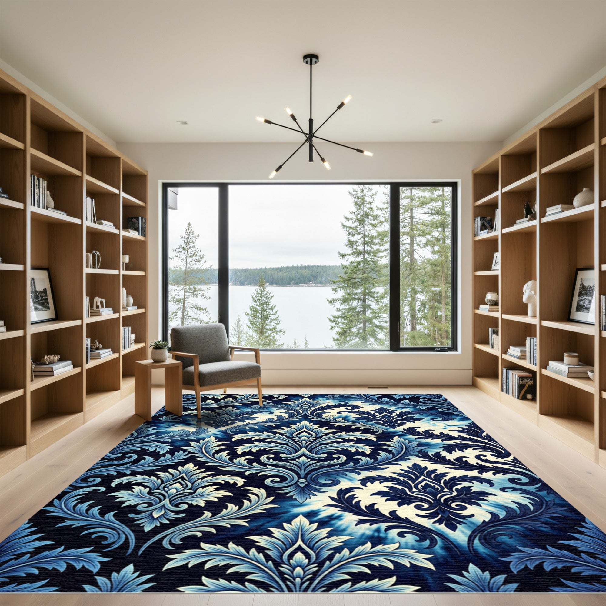 Deep Blue Traditional Acanthus Leaf Rug