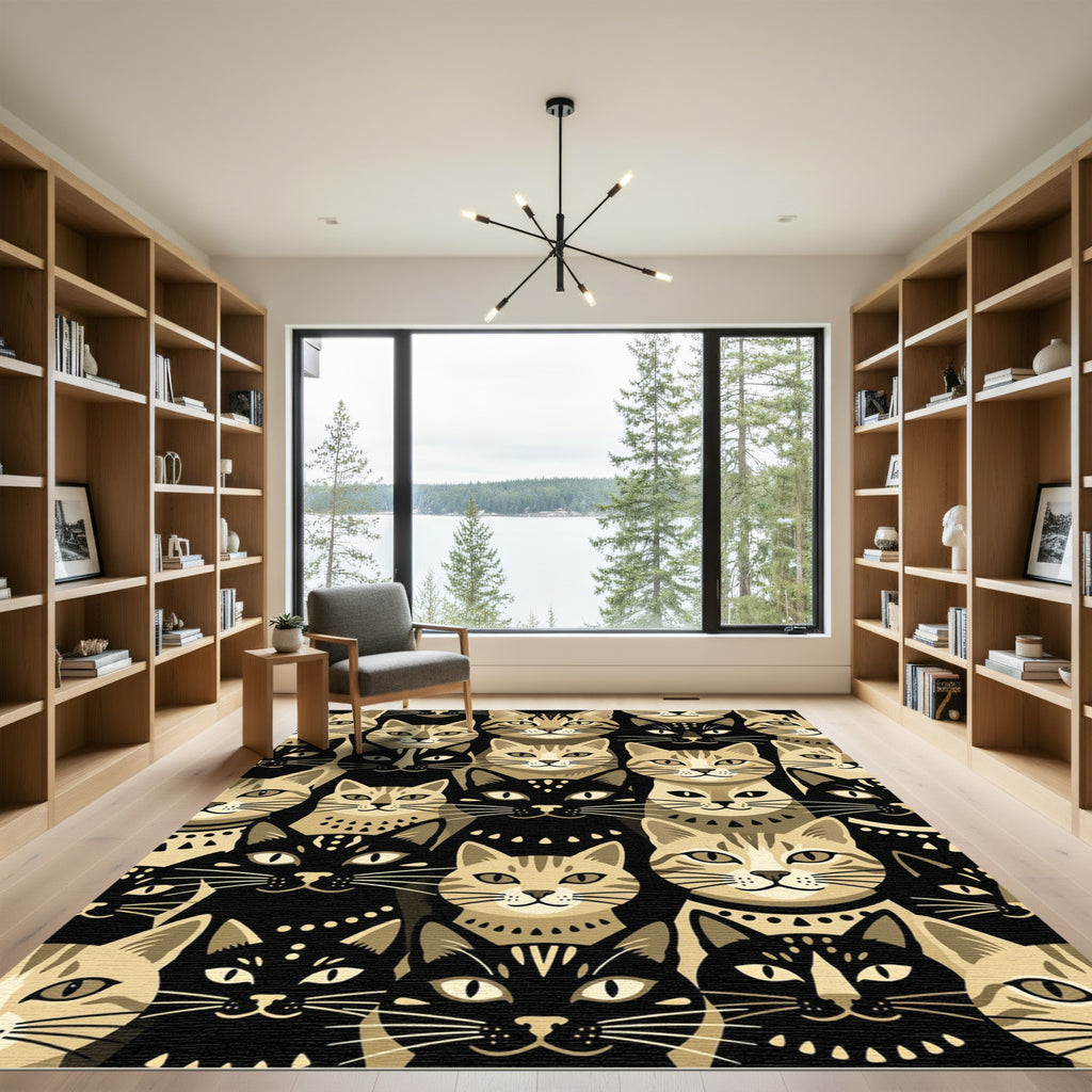 Modern Black and Golden Tabby Cats Rug