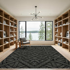 Intricate Charcoal Geometric Interlocking Lattice Rug