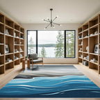 Minimalist Blue Monochrome Ocean Wave Rug
