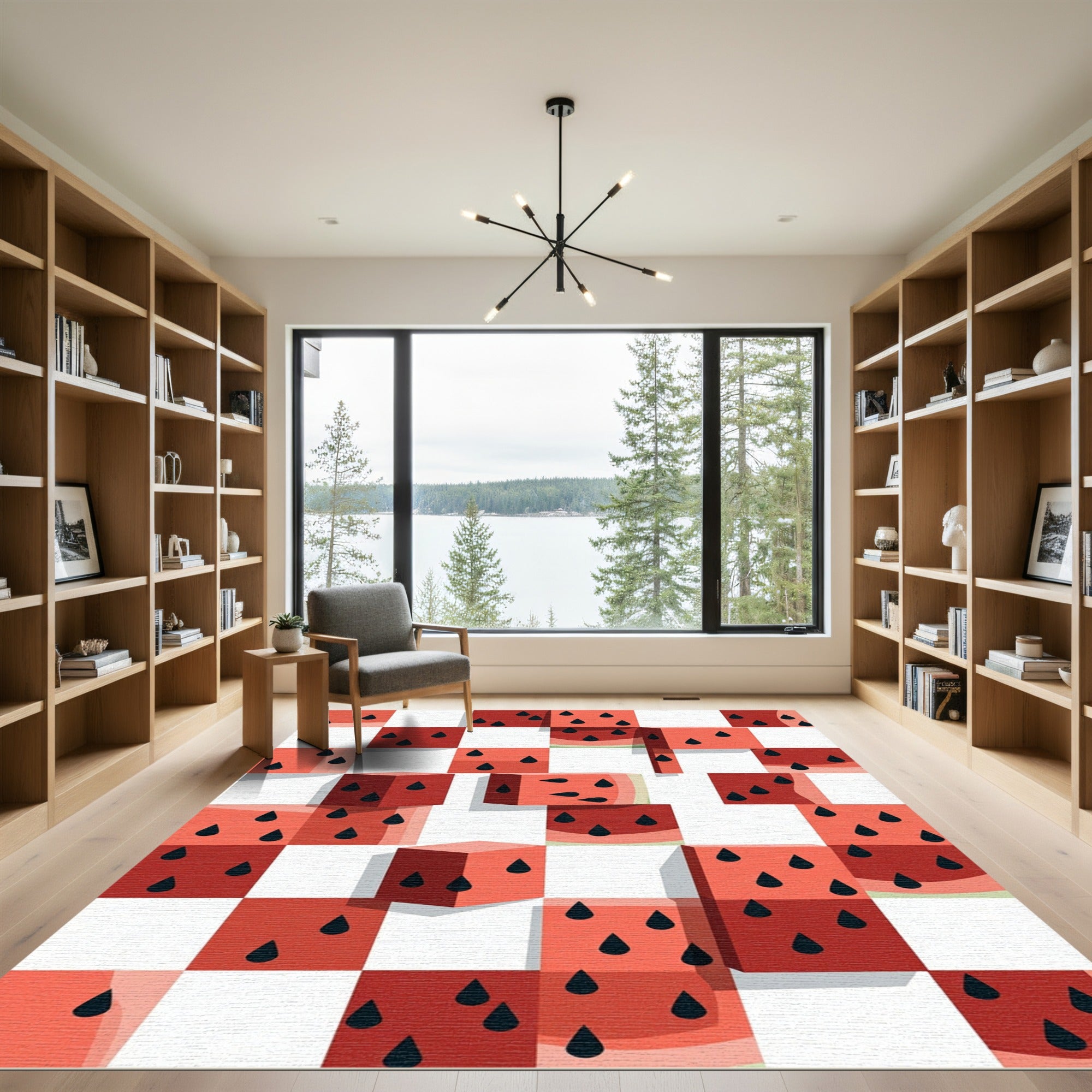Geometric Watermelon Cube Summer Art Rug