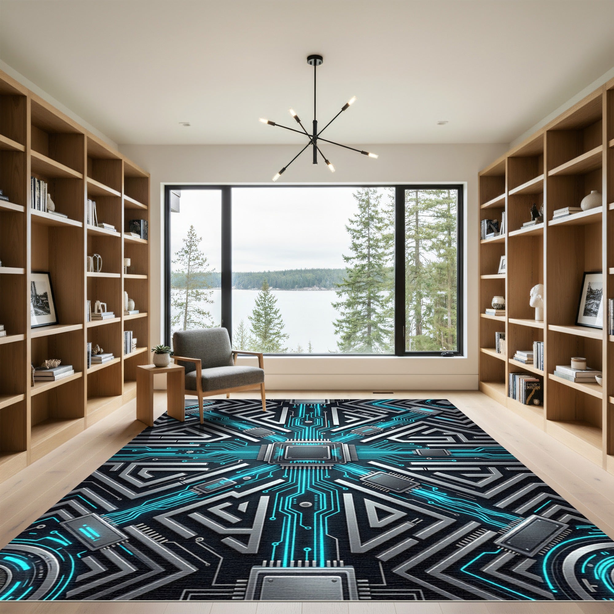 Futuristic Cybernetic Circuit Glow Tech Rug